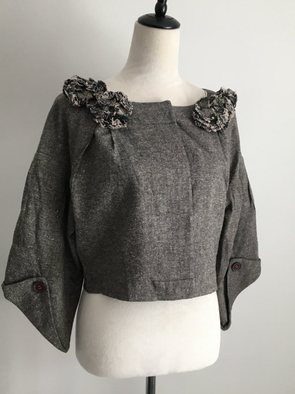 ROBERT RODRIGUEZ Marled Brown Black Wool Blend Rosette Applique Jacket